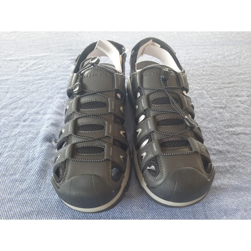 Skechers Relaxed Fit Luxe Foam Mens Grey Fisherman Sandals 204111 Size 11